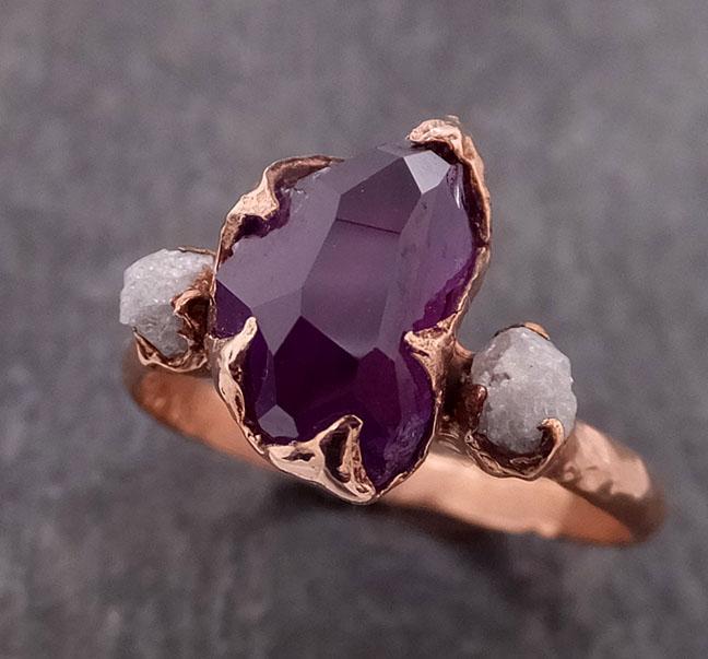 Partially Faceted Sapphire Raw Multi stone Rough Diamond 14k rose Gold Engagement Ring Wedding Ring Custom One Of a Kind Gemstone Ring 1846
