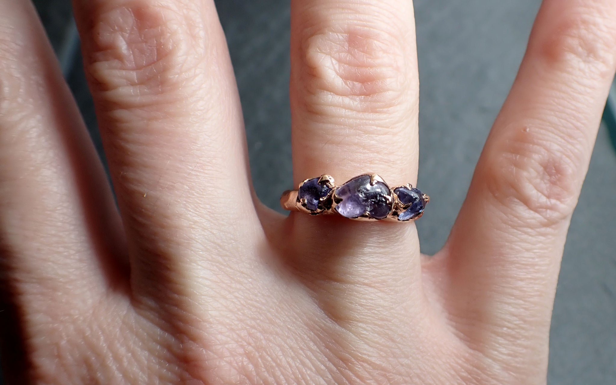 Sapphire purple violet polished 14k gold multi stone gemstone ring 2795