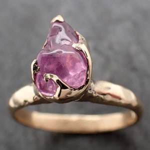 Sapphire tumbled yellow 18k gold Solitaire pink tumbled gemstone ring 2797