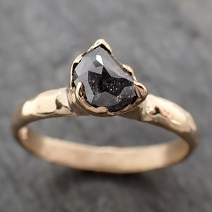 Fancy cut salt and pepper Half moon Diamond Engagement 18k Yellow Gold Solitaire Wedding Ring Diamond Ring byAngeline 2802