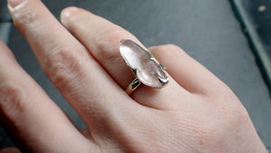 Morganite tumbled White 14k gold Solitaire gemstone ring 2820