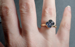 Sapphire tumbled yellow 18k gold Solitaire blue tumbled gemstone ring 2811