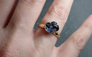 Sapphire tumbled yellow 18k gold Solitaire blue tumbled gemstone ring 2811