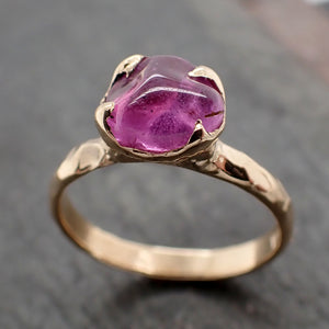 Sapphire tumbled yellow 18k gold Solitaire pink tumbled gemstone ring 2810