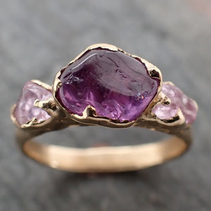 Sapphire tumbled purple and pink tumbled yellow 18k gold multi stone gemstone ring 2809