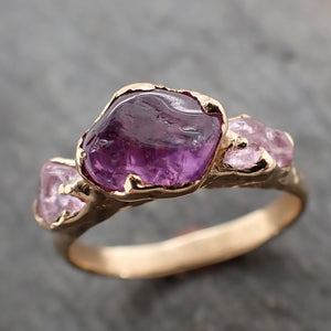 Sapphire tumbled purple and pink tumbled yellow 18k gold multi stone gemstone ring 2809