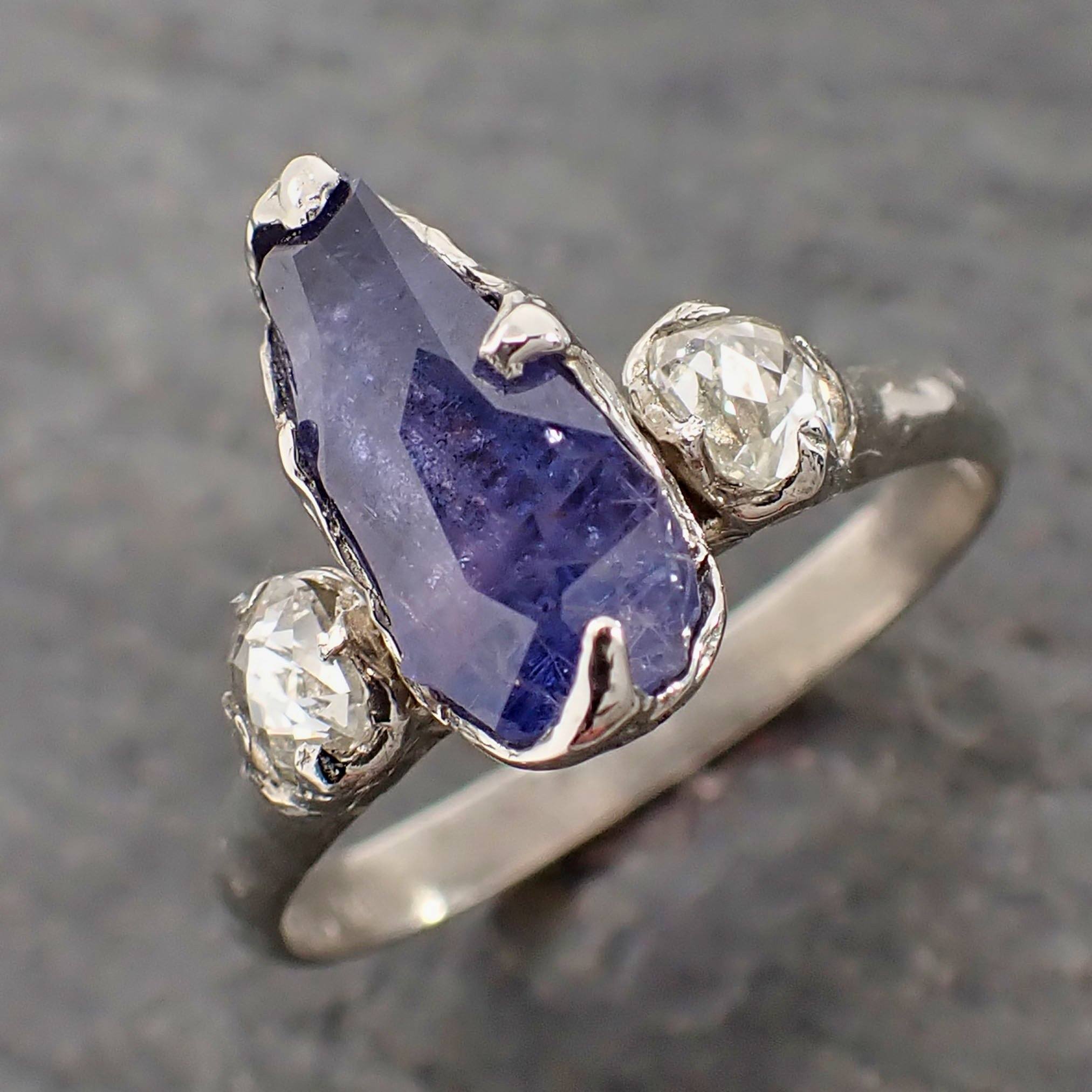 Partially Faceted purple Sapphire 14k White gold Multi Stone Ring Gold Gemstone Engagement Ring Raw 2161