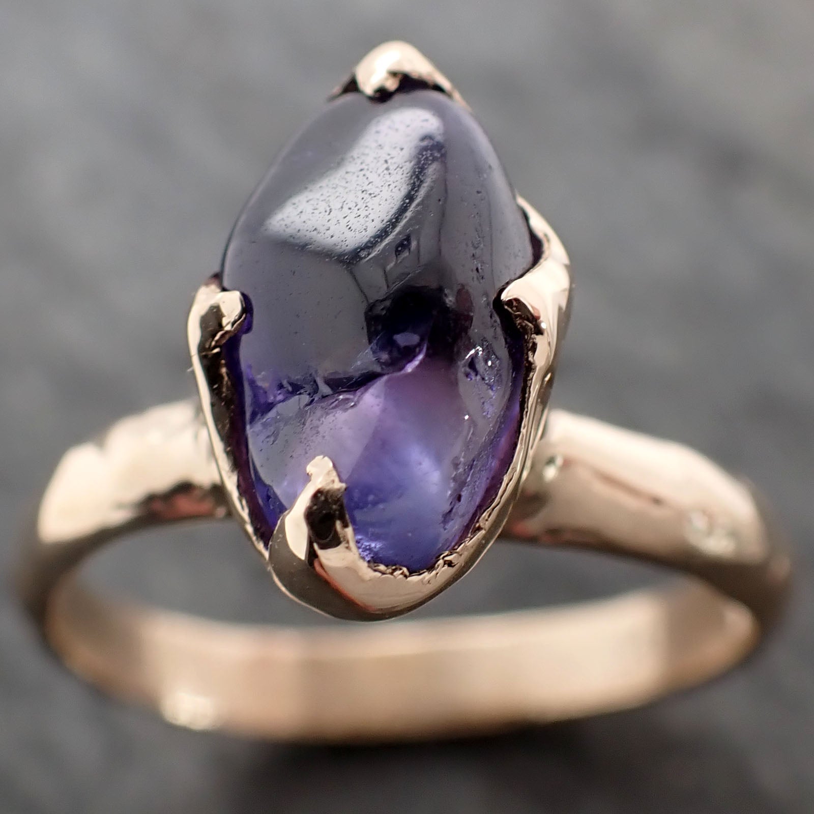 Sapphire tumbled 14k yellow gold Solitaire purple tumbled gemstone ring 2842
