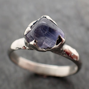 Sapphire Blue tumbled White 14k gold Solitaire gemstone ring 2850
