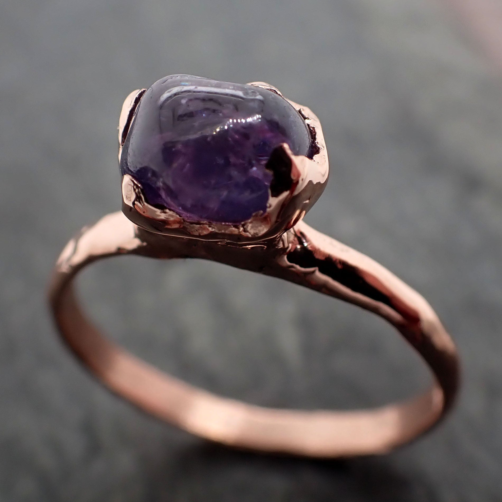 Sapphire  Purple polished 14k Rose gold Solitaire gemstone ring 2869