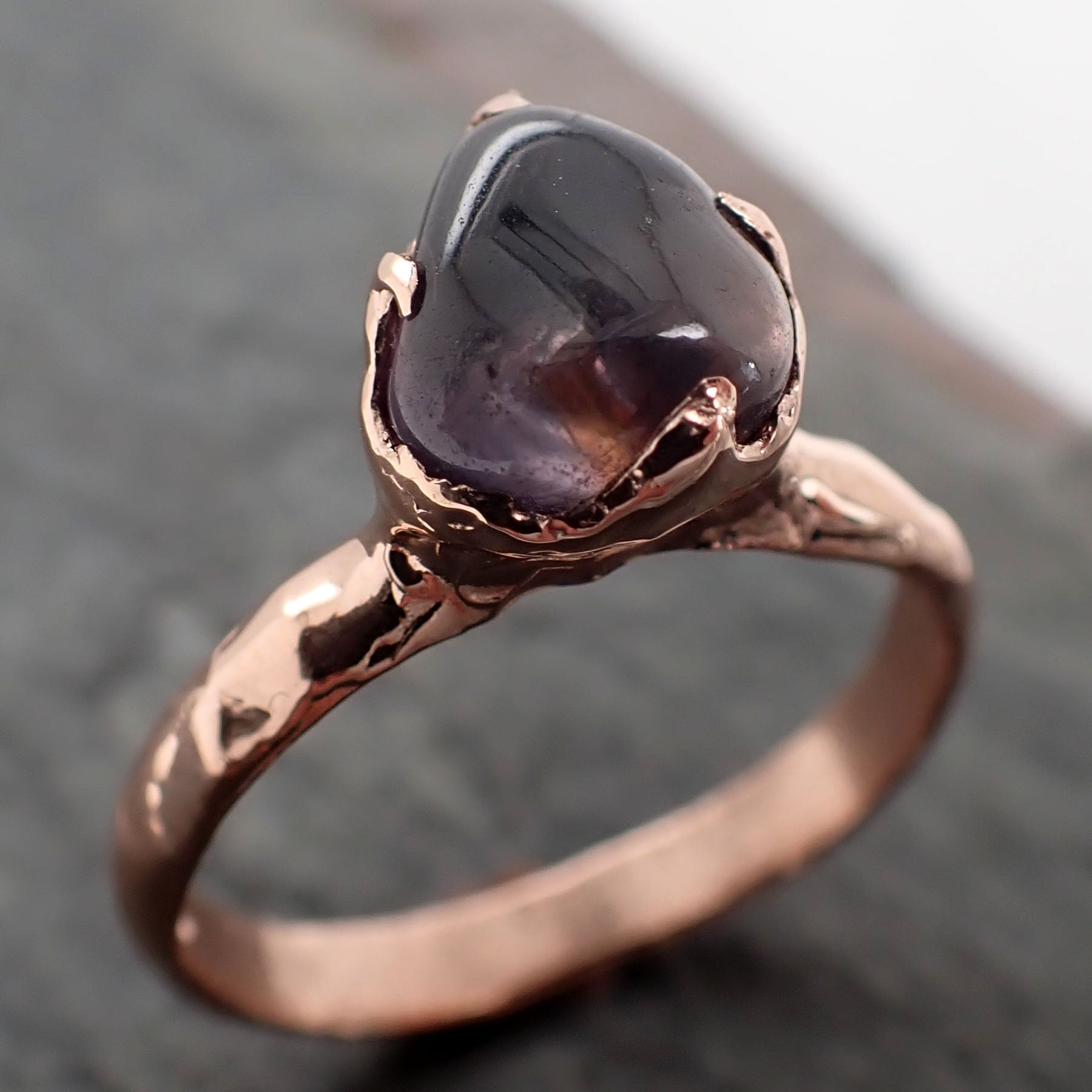 Sapphire Tumbled Purple tumbled 14k Rose gold Solitaire gemstone ring 2880