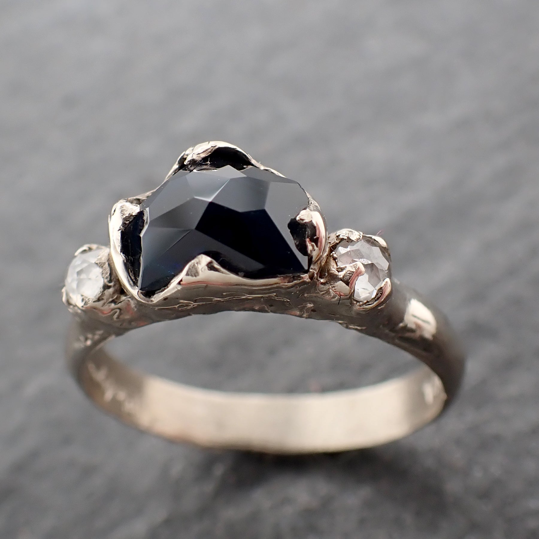 Partially faceted Sapphire and fancy cut Diamond 14k White Gold Engagement Ring Wedding Ring Custom Multi stone Gemstone Ring 2483