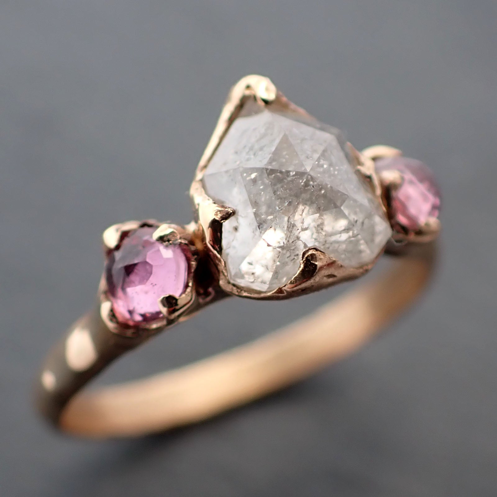 Fancy cut white Diamond and Rubies Engagement multi stone 18k yellow Gold Wedding Ring Rough Diamond Ring byAngeline 3345