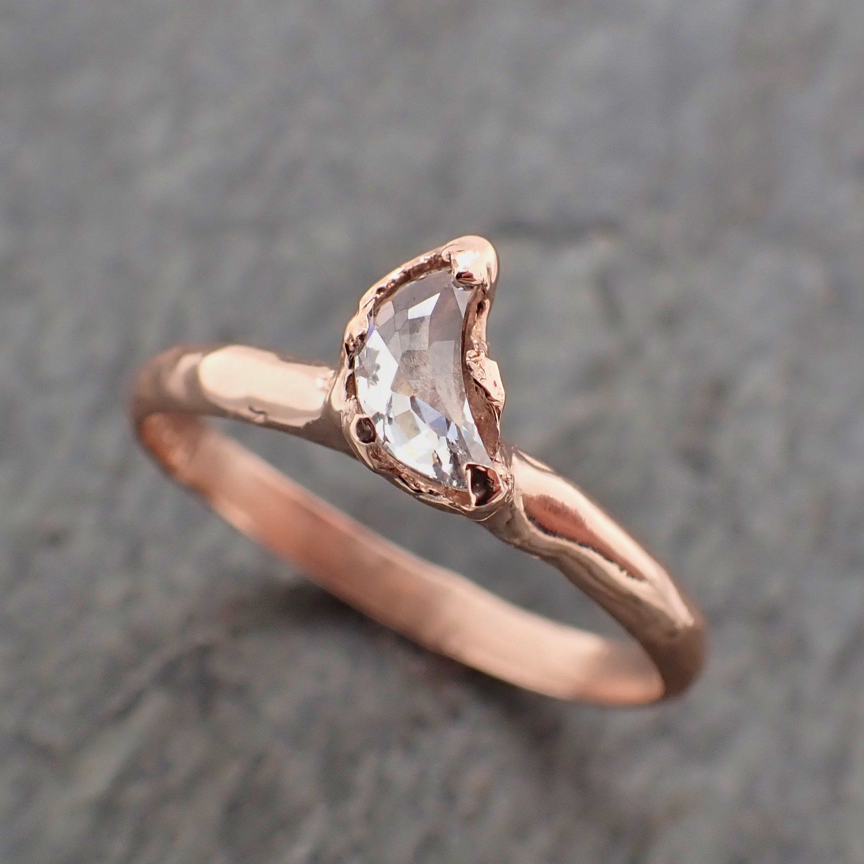 Faceted Fancy cut white crescent Moon Diamond Engagement 14k Rose Gold Solitaire Wedding Ring byAngeline 2202