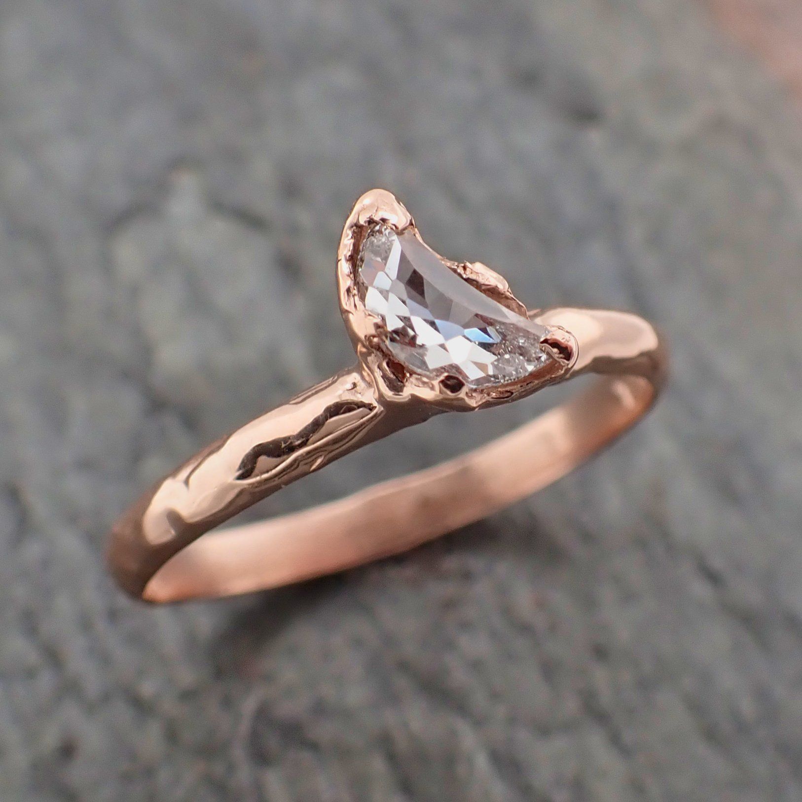 Faceted Fancy cut white crescent Moon Diamond Engagement 14k Rose Gold Solitaire Wedding Ring byAngeline 2202