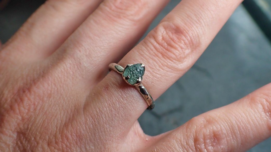 Raw Blue Montana Sapphire 18k White Gold Engagement Ring Wedding Ring Custom Gemstone Ring Solitaire Ring byAngeline 2226