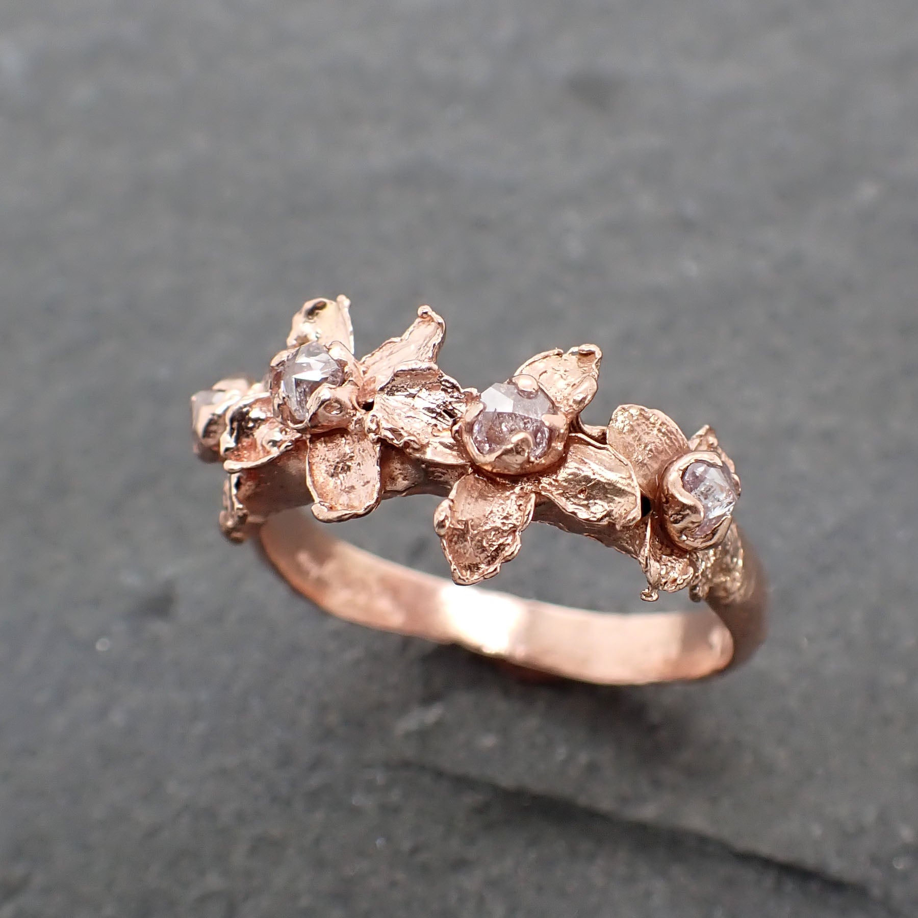 Real Flower and Pink Diamond 14k Rose gold multi stone Enchanted Garden Floral Ring byAngeline 2499