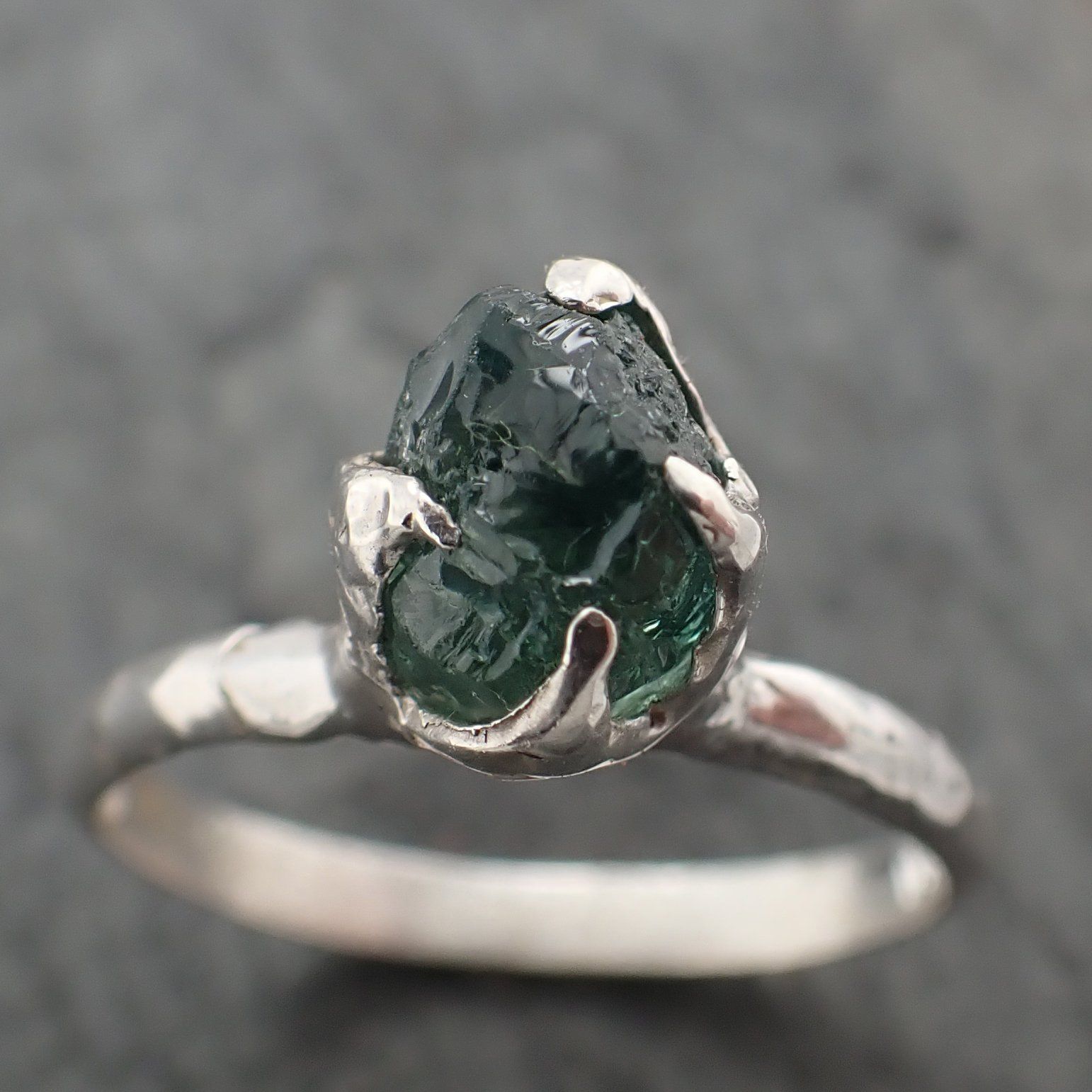 rough green sapphire sterling silver ring gemstone solitaire recycled statement ss00073 Alternative Engagement