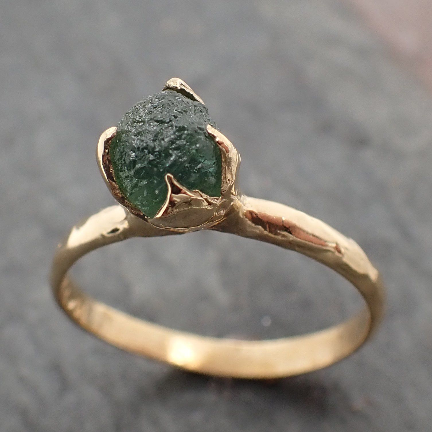 Raw Green Montana Sapphire 18k Yellow Gold Engagement Ring Wedding Ring Custom Gemstone Ring Solitaire Ring byAngeline 2250