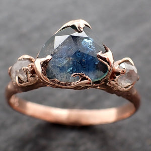 fancy cut blue montana sapphire and fancy diamonds 14k rose gold engagement wedding ring custom gemstone ring multi stone ring 2540 Alternative Engagement