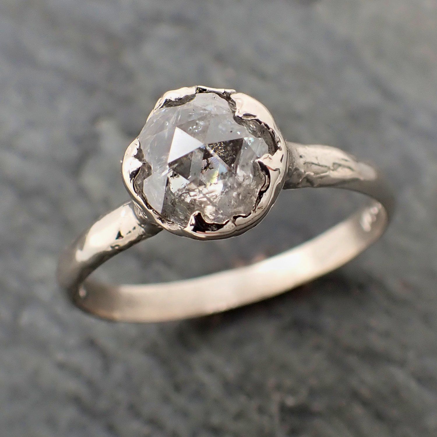 Fancy cut Salt and Pepper Diamond Solitaire Engagement 14k White Gold Wedding Ring Diamond Ring byAngeline 2295
