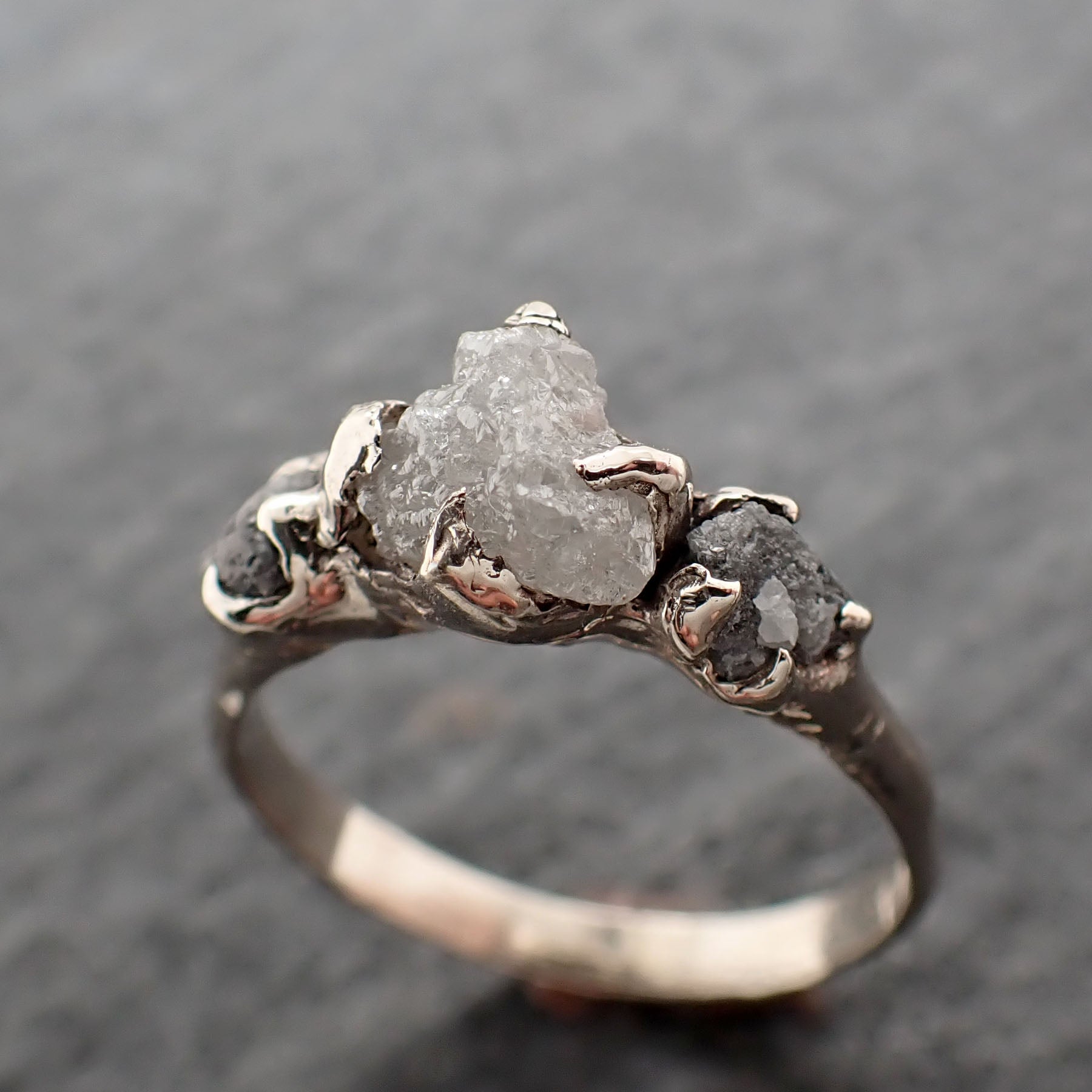 raw rough diamond engagement stacking ring multi stone wedding anniversary white gold 14k rustic byangeline 2551 Alternative Engagement