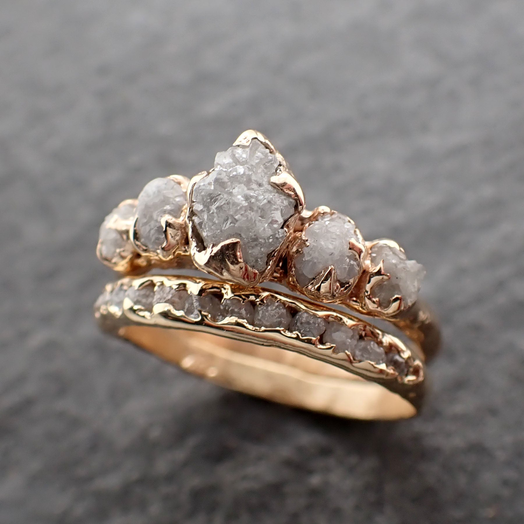CUSTOM Raw Diamond Rose gold multi stone Engagement Ring Rough Gold Wedding Delicate Ring diamond Wedding Ring Rough C2550