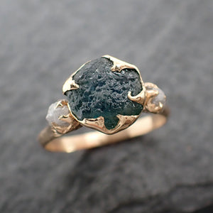 raw montana sapphire diamond 14k yellow gold engagement wedding ring custom one of a kind gemstone multi stone ring 2554 Alternative Engagement
