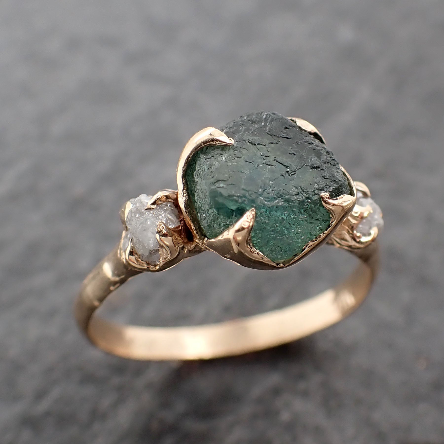 raw montana sapphire diamond yellow gold engagement wedding ring custom one of a kind gemstone multi stone ring 2555 Alternative Engagement