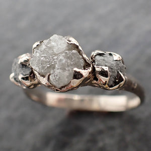 raw rough diamond engagement stacking ring multi stone wedding anniversary white gold 14k rustic byangeline 2563 Alternative Engagement