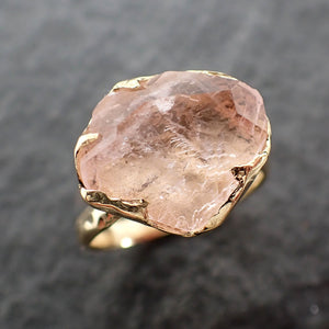 partially faceted morganite 18k yellow gold solitaire pink gemstone ring statement ring gemstone jewelry byangeline 2568 Alternative Engagement