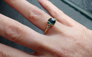 partially faceted montana blue green sapphire rough diamond 18k yellow gold engagement wedding gemstone multi stone ring 2571 Alternative Engagement