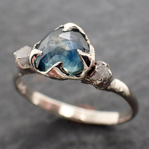 fancy cut montana sapphire diamond 14k white gold engagement ring wedding ring blue gemstone ring multi stone ring 2579 Alternative Engagement