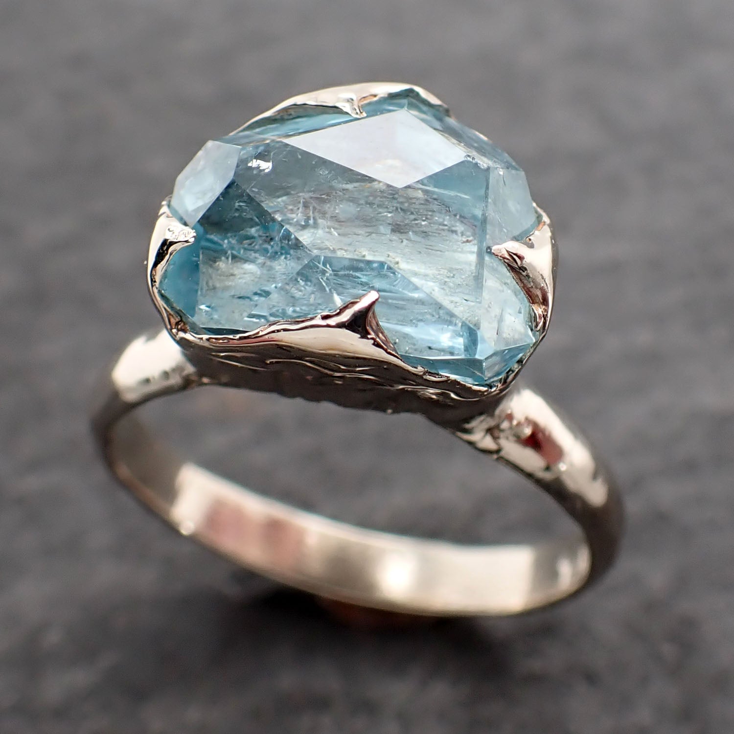 partially faceted aquamarine solitaire ring 14k white gold custom one of a kind gemstone ring bespoke byangeline 2576 Alternative Engagement