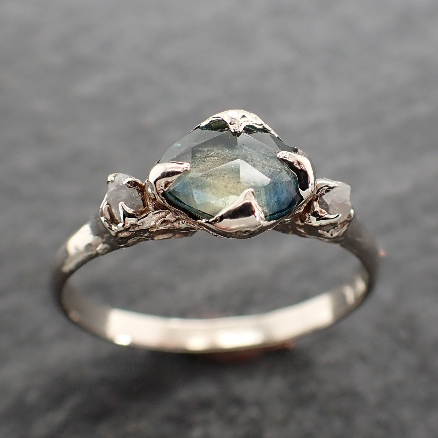 fancy cut montana sapphire diamond 14k white gold engagement ring wedding ring blue gemstone ring multi stone ring 2578 Alternative Engagement