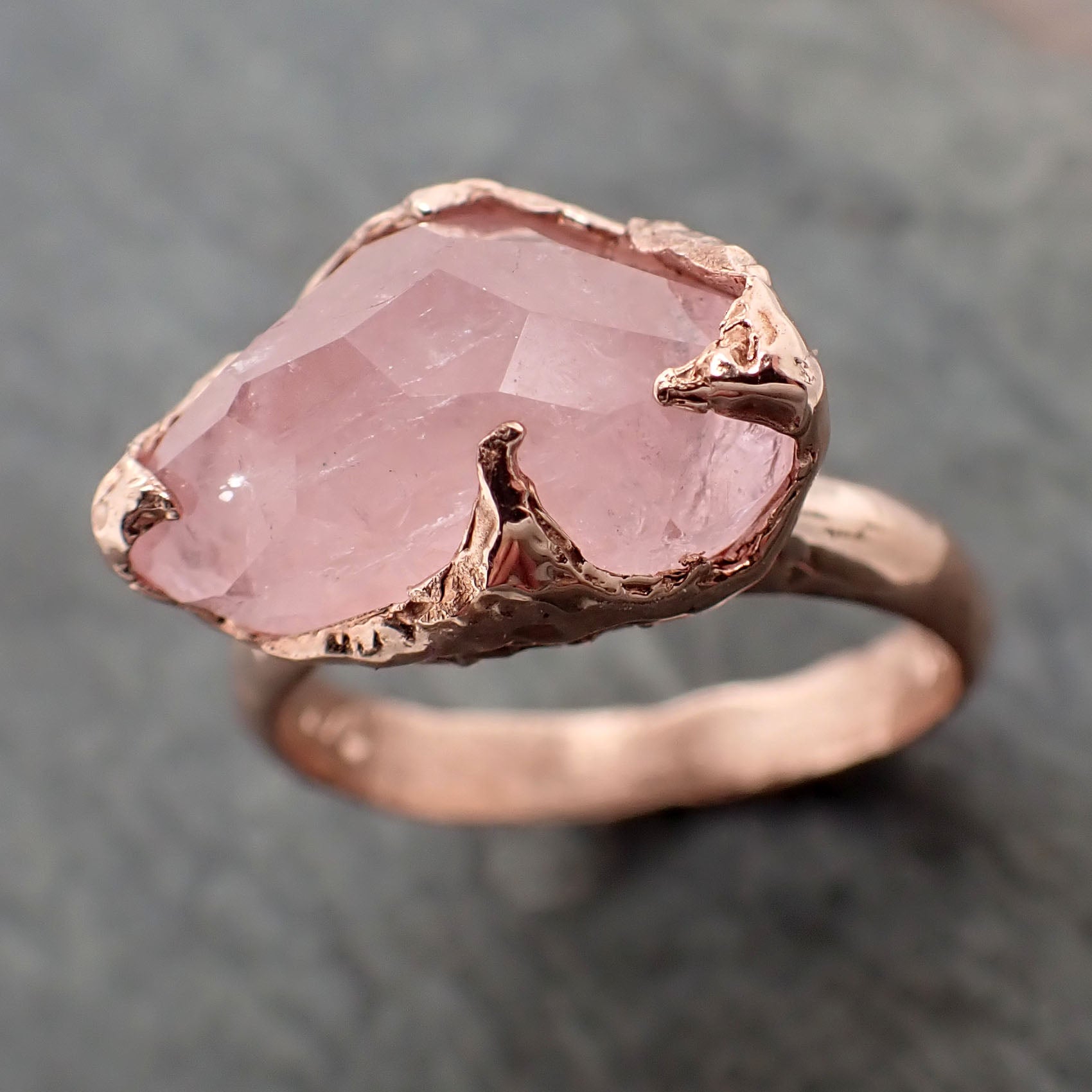 Morganite partially faceted 14k Rose gold solitaire Pink Gemstone Cocktail Ring Statement Ring gemstone Jewelry by Angeline 2346