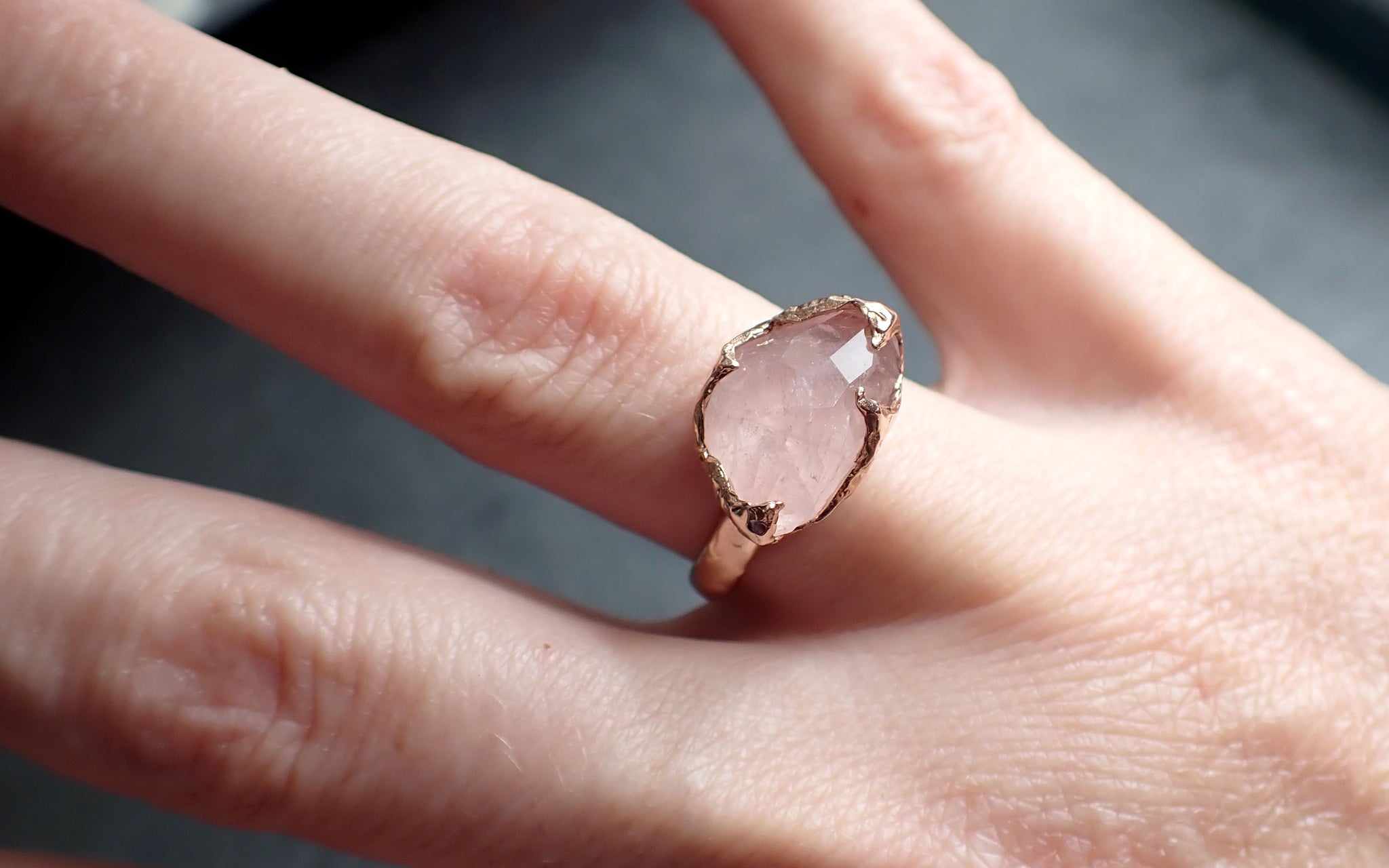 Morganite partially faceted 14k Rose gold solitaire Pink Gemstone Cocktail Ring Statement Ring gemstone Jewelry by Angeline 2346