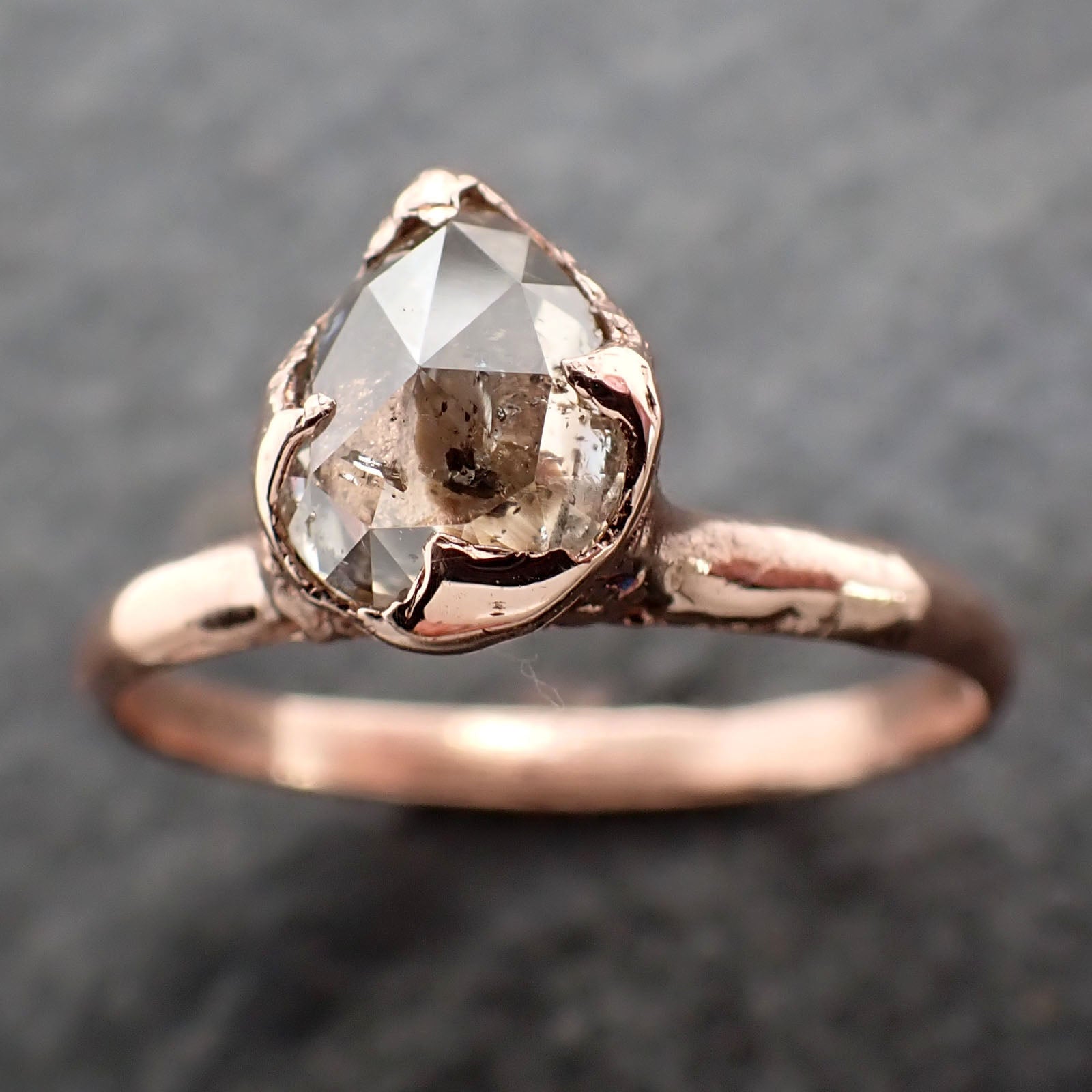 Faceted Fancy cut Salt and Pepper Diamond Solitaire Engagement 14k Rose Gold Wedding Ring byAngeline 2580
