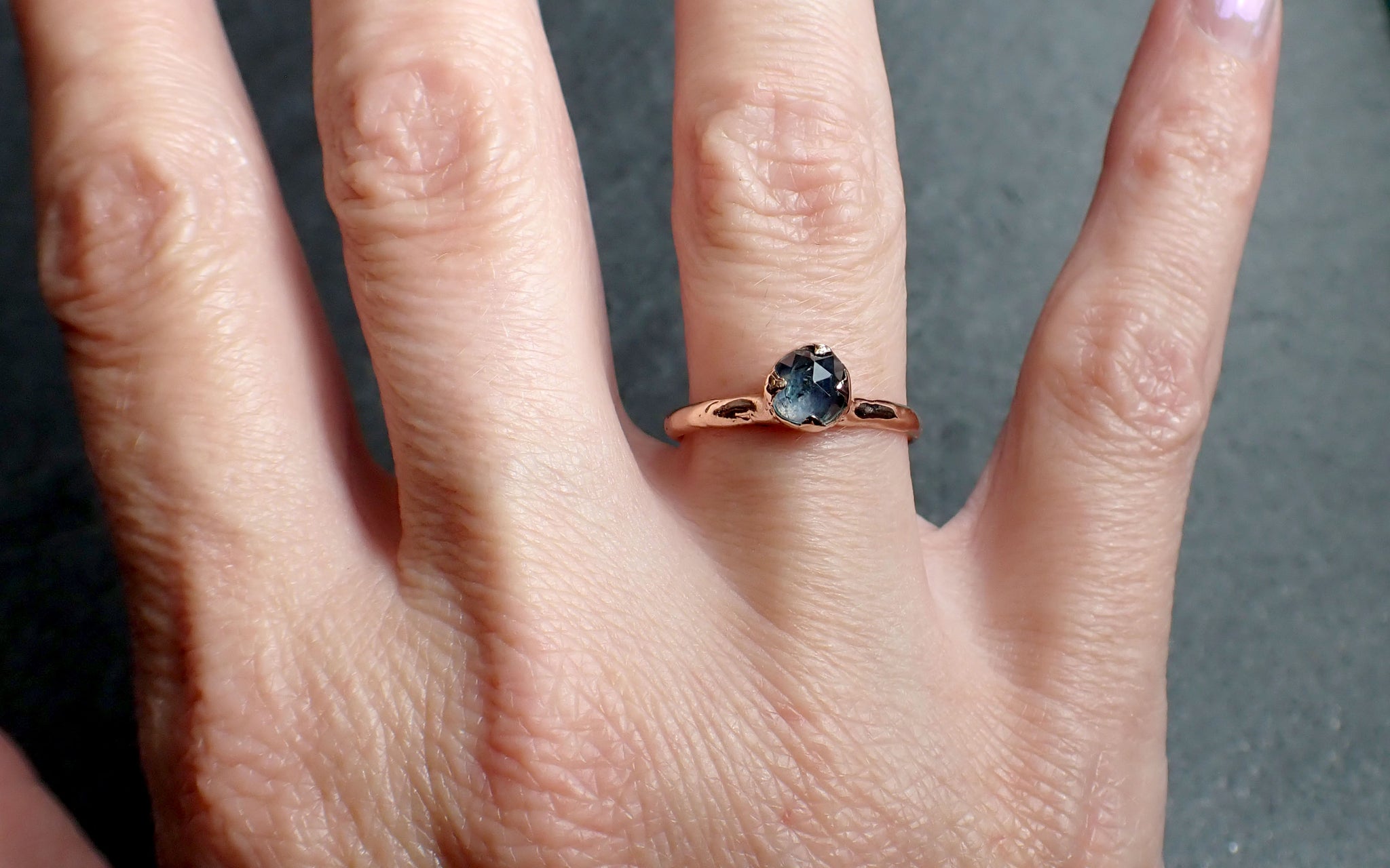 fancy cut blue sapphire 14k rose gold solitaire ring gold gemstone engagement ring 2584 Alternative Engagement
