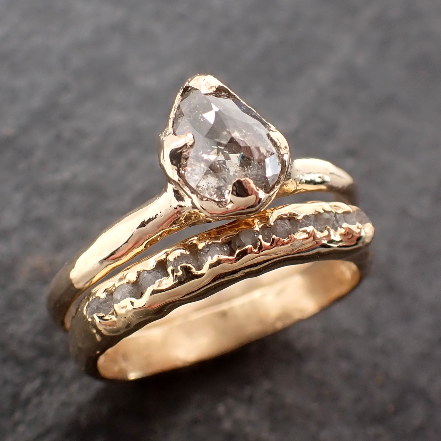 Fancy cut Salt and Pepper Diamond Solitaire Engagement 14k yellow Gold Wedding Ring byAngeline 2603