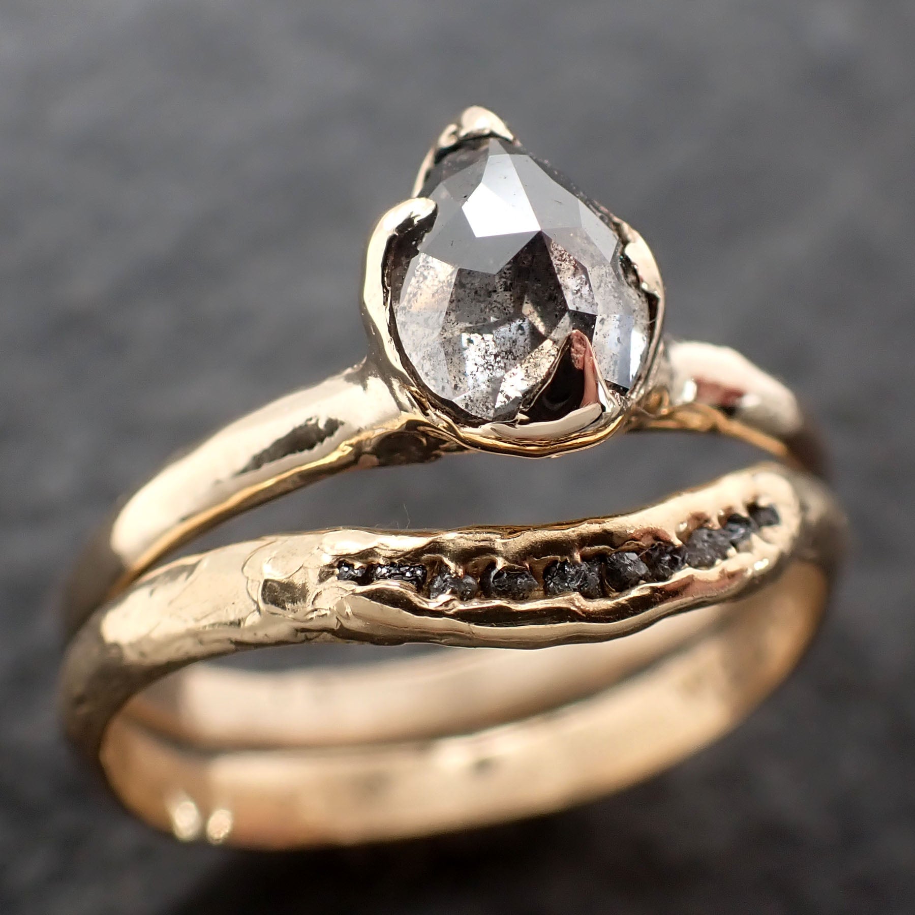 fancy cut salt and pepper diamond solitaire engagement 14k yellow gold wedding ring byangeline 2604 Alternative Engagement