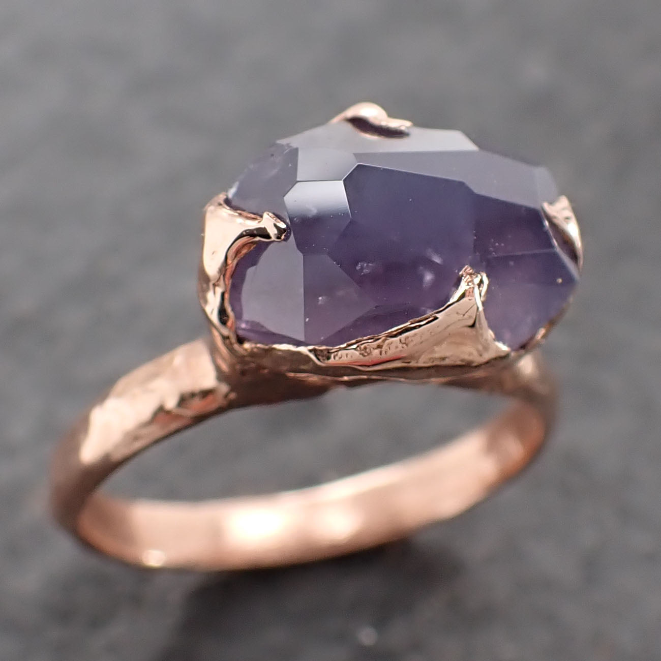 Partially Faceted Sapphire 14k rose Gold Engagement Ring Wedding Ring Custom One Of a Kind Gemstone Ring Solitaire 2627
