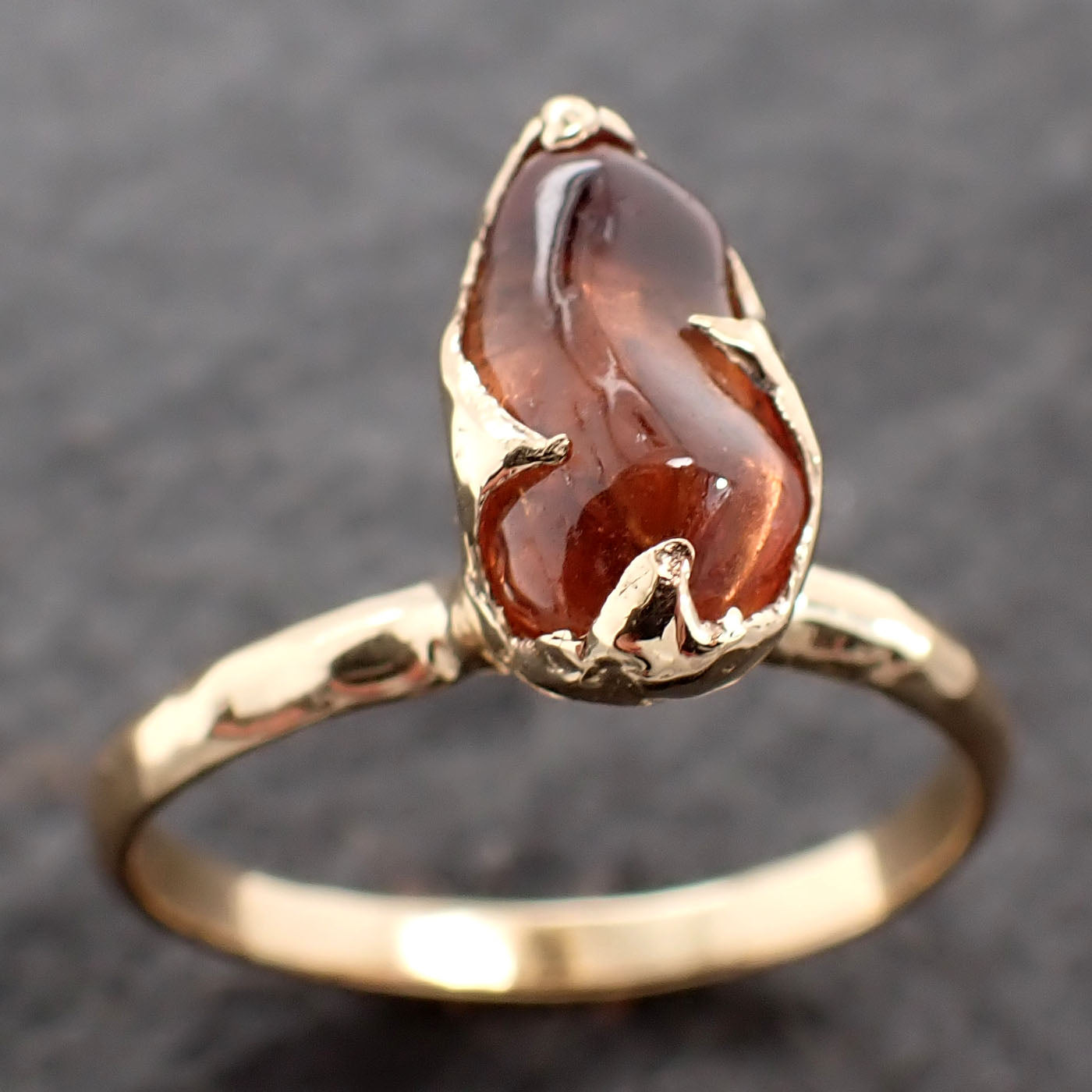Sapphire tumbled honey orange 18k yellow gold Solitaire gemstone ring 2635