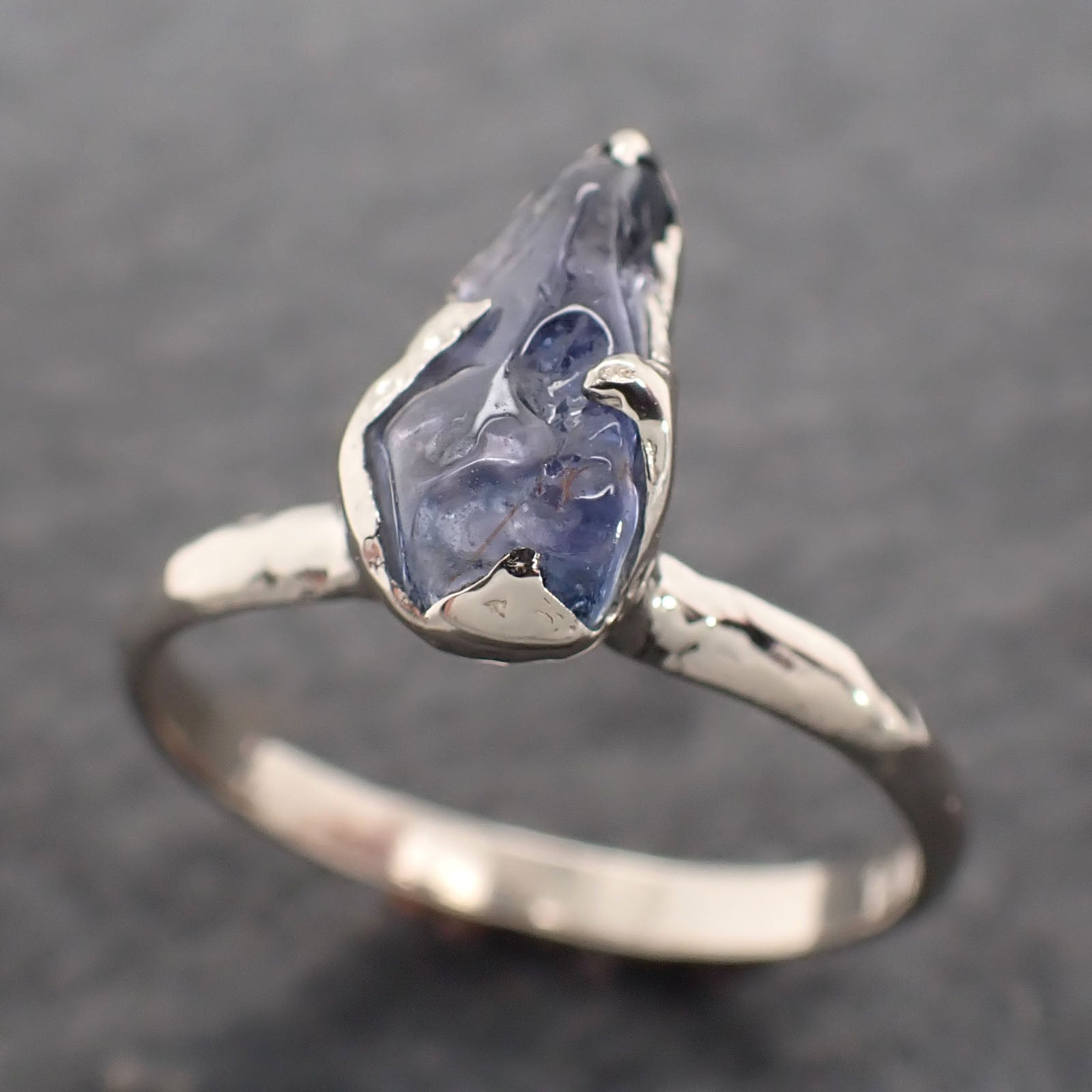 Sapphire tumbled White 14k gold Solitaire gemstone ring 2659