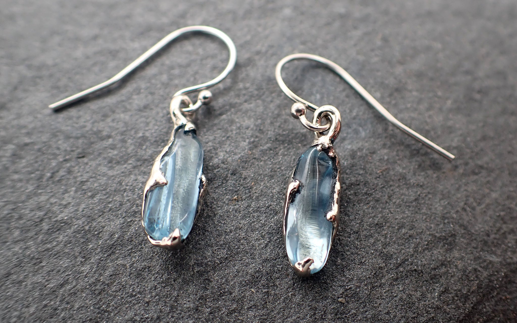 aquamarine pebble candy earrings dangle white 14k 2718 Alternative Engagement