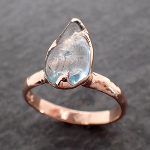 Aquamarine tumbled Rose 14k gold Solitaire gemstone ring 2731