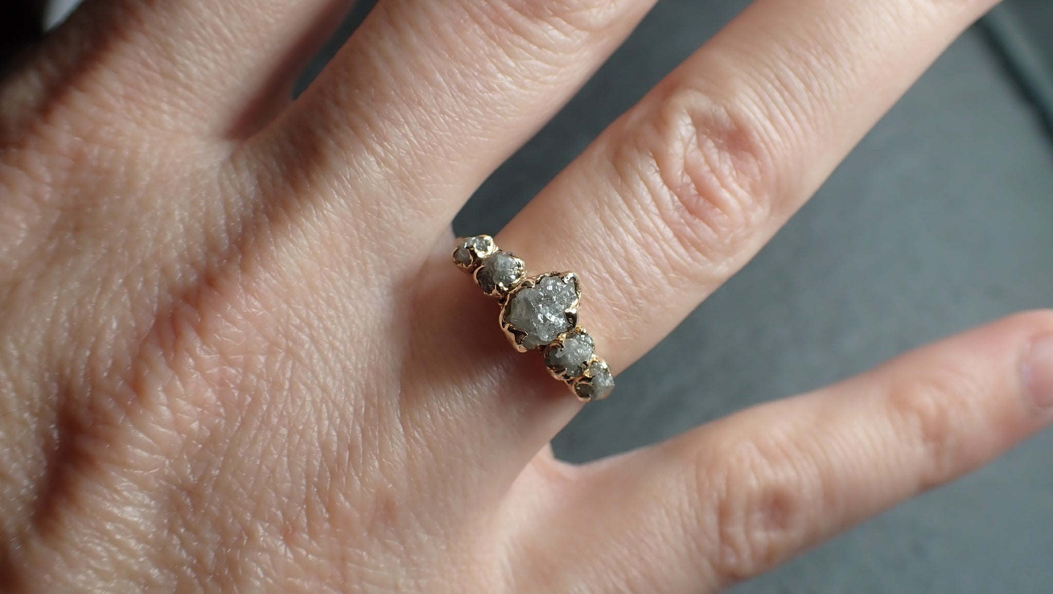 CUSTOM Raw Diamond Rose gold multi stone Engagement Ring Rough Gold Wedding Delicate Ring diamond Wedding Ring Rough C2550
