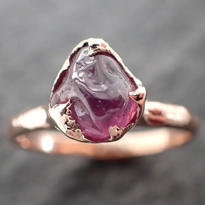 Sapphire  Ruby red tumbled 14k Rose gold Solitaire gemstone ring 2755