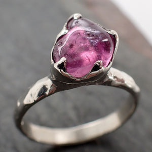 Sapphire hot pink tumbled polished 14k White gold Solitaire gemstone ring 2883