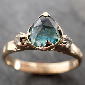 Fancy cut blue green Montana Sapphire and fancy cut Diamonds 18k Yellow Gold Engagement Wedding Ring Gemstone Ring Multi stone Ring 2908